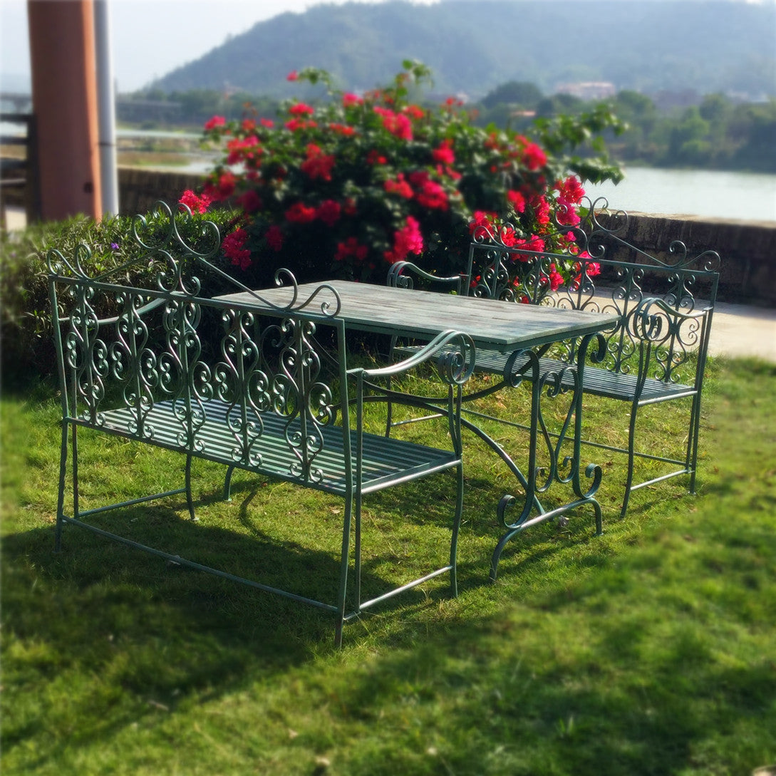 Wholesale Best Choice Antique White Scrolled Metal Wrought Iron Garden Outdoor Patio Folding Benches