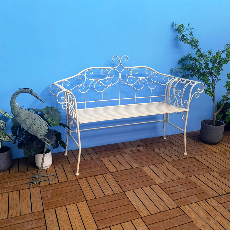 Vintage Metal Wrought Iron Foldable Slatted Design Patio Bench Outdoor Garden Bench