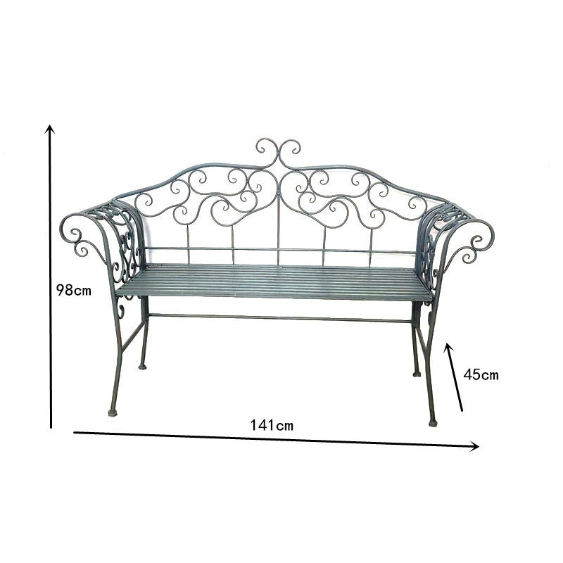 Vintage Metal Wrought Iron Foldable Slatted Design Patio Bench Outdoor Garden Bench