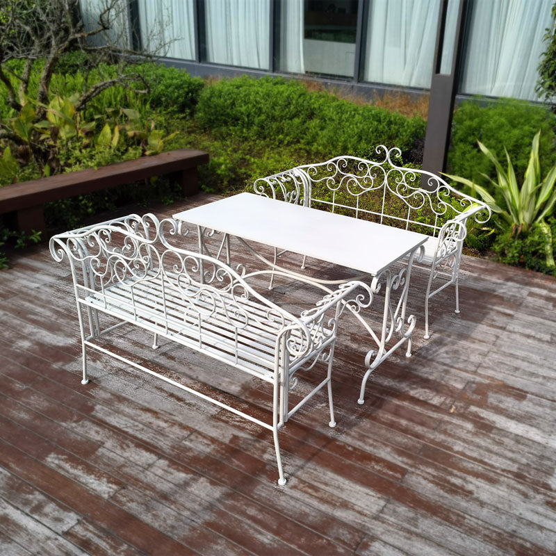 Vintage Metal Wrought Iron Foldable Slatted Design Patio Bench Outdoor Garden Bench