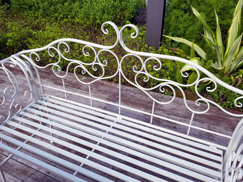 Vintage Metal Wrought Iron Foldable Slatted Design Patio Bench Outdoor Garden Bench