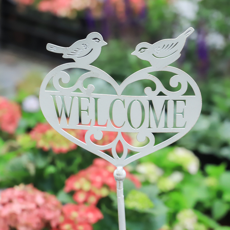 Outdoor garden yard decoration metal ornament bird welcome sign metal stake Gardening Decoration