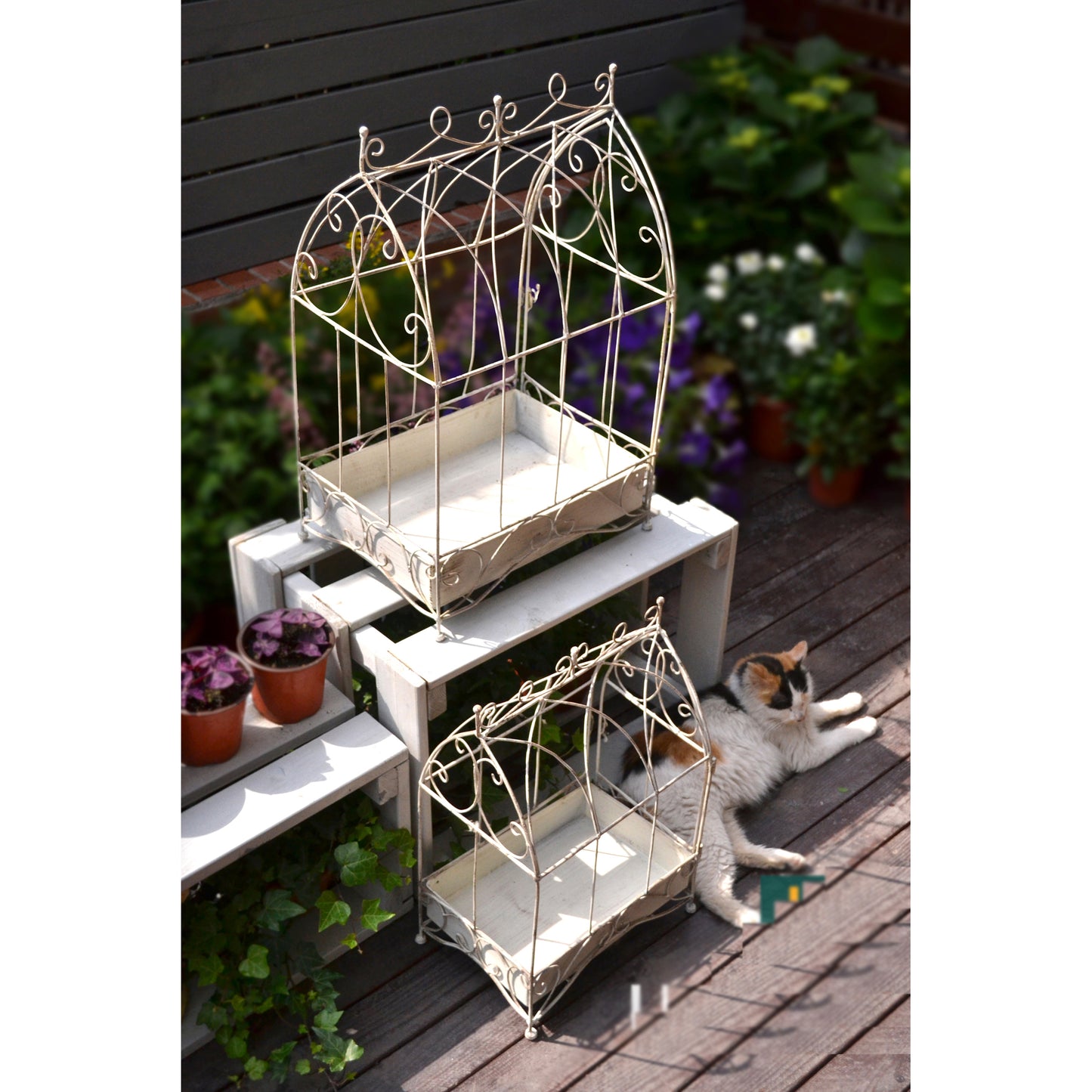 Wholesale 2 Sets Wire Cage Plant Stand metal decorative bird cages for flower shelf