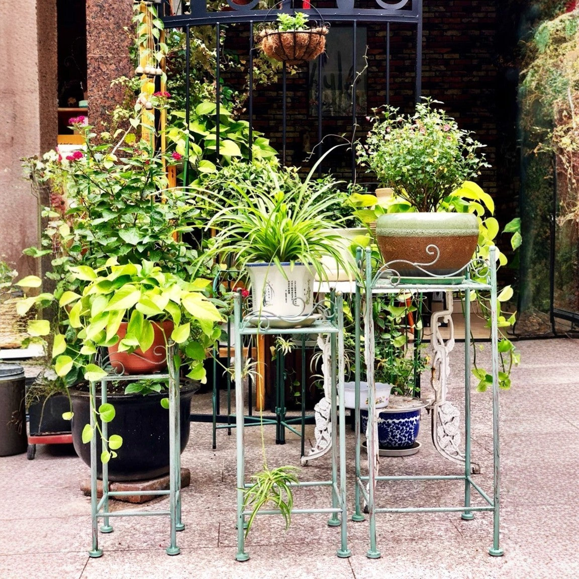 Combined Ladder iron stand for plant Flower Shelf for Outdoor metal flower stand 3 tier metal plant stand