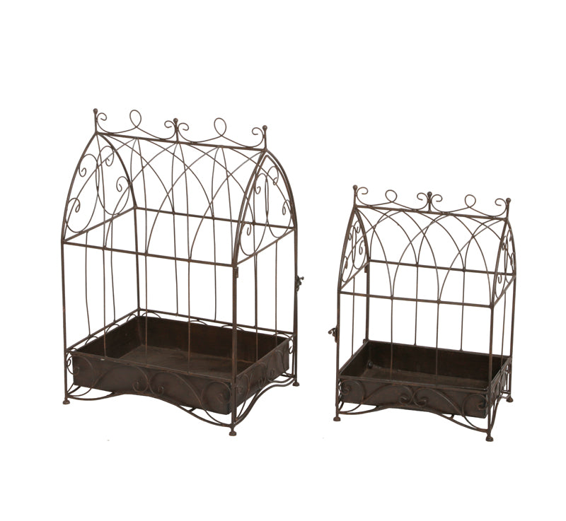 Wholesale 2 Sets Wire Cage Plant Stand metal decorative bird cages for flower shelf