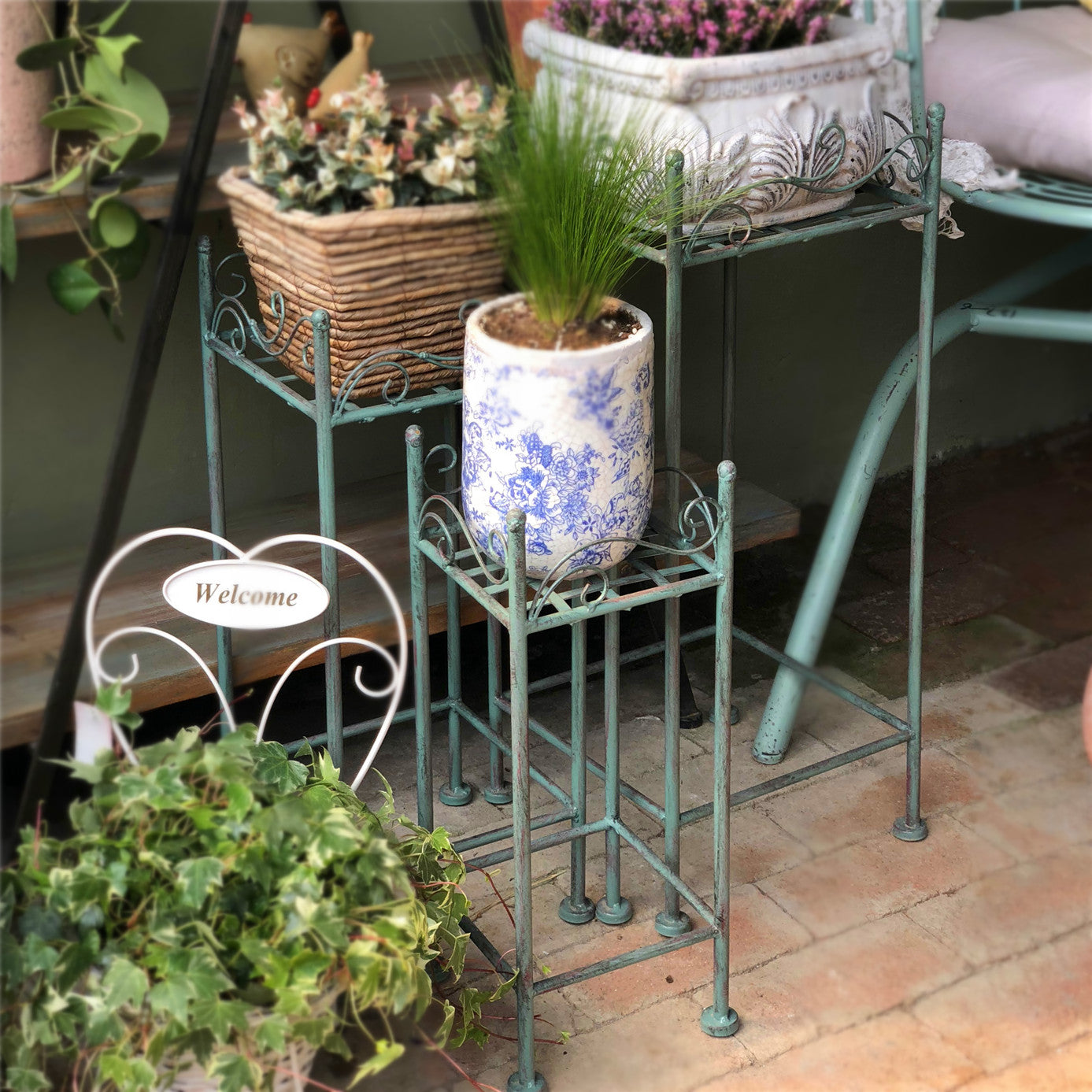 Combined Ladder iron stand for plant Flower Shelf for Outdoor metal flower stand 3 tier metal plant stand