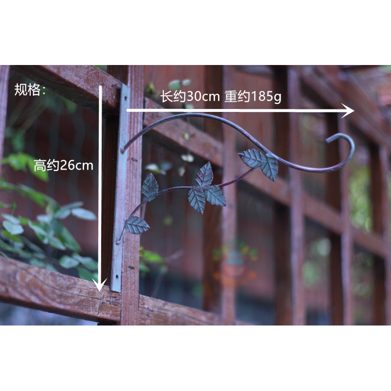 Pastoral style leaf wall hook, wrought iron old hanging basket wall hook garden balcony decoration