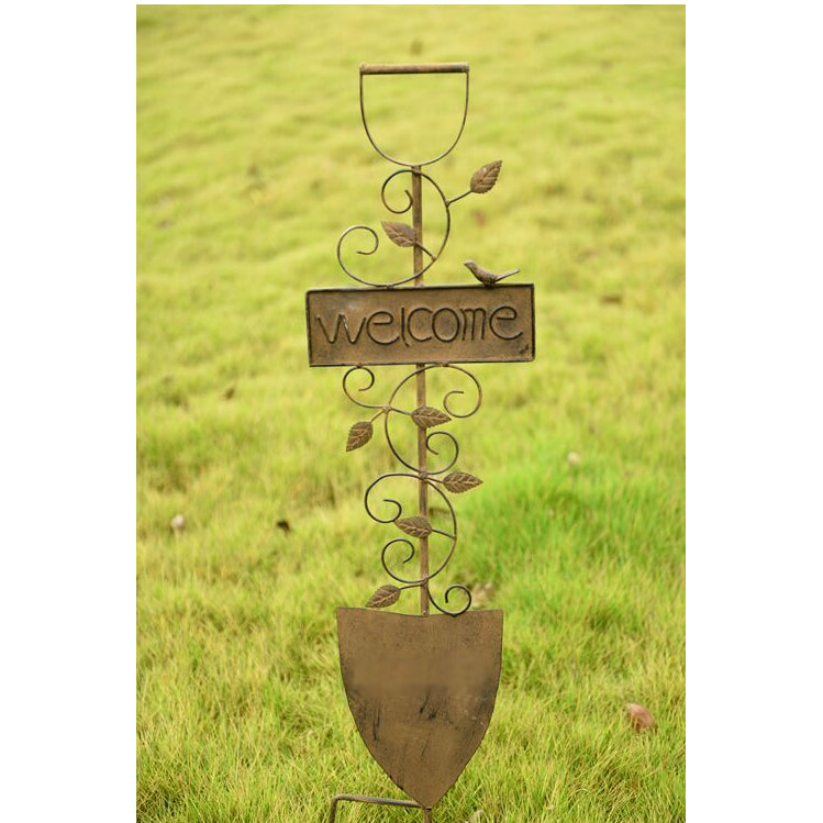 Farm Tools Design Metal Shovel Stake with flower pot Garden Decoration Metal Shovel