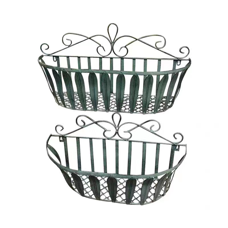 New Design Fashionable Style Handmade Forged Wrought Iron Decor Wall Hanging Mounting Flower Plant Basket metal flower stand