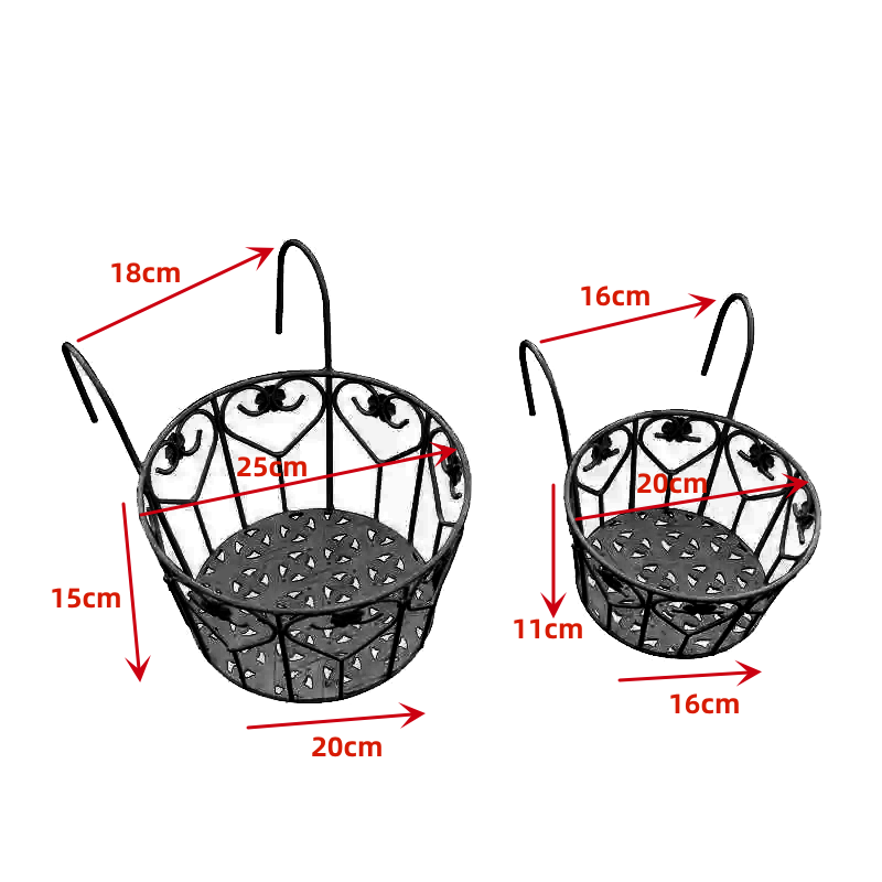 2-piece set Hanging Railing Planter Baskets Flower Pot Holder Hanger Balcony Planters Railing Mounted plant stand metal