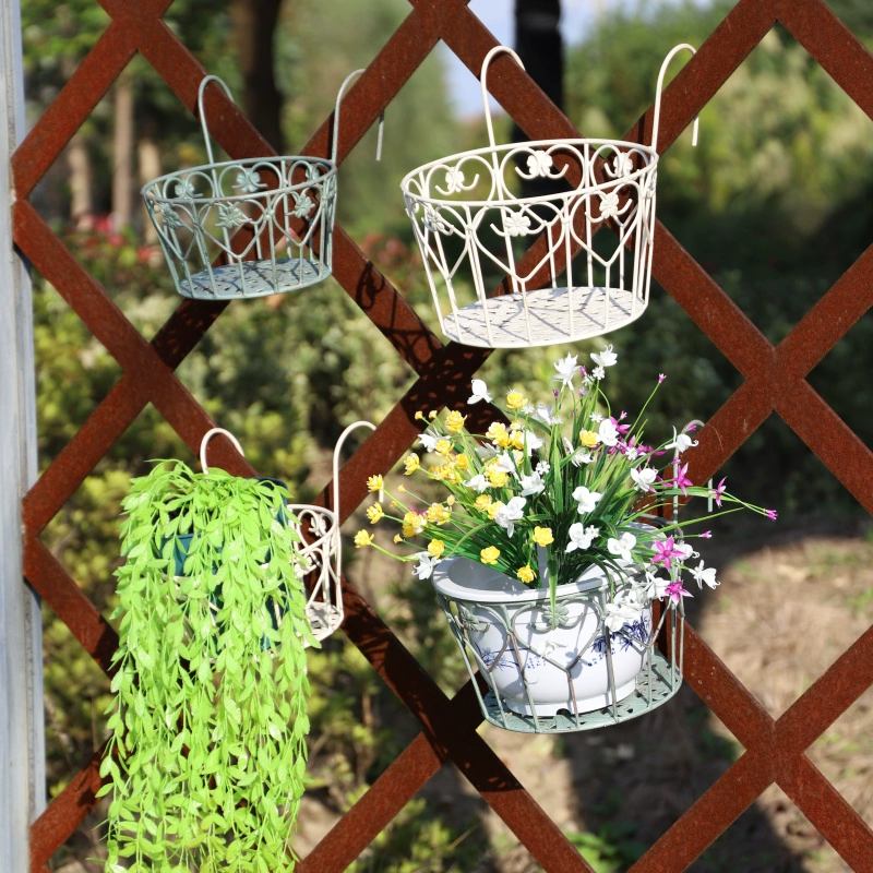 2-piece set Hanging Railing Planter Baskets Flower Pot Holder Hanger Balcony Planters Railing Mounted plant stand metal