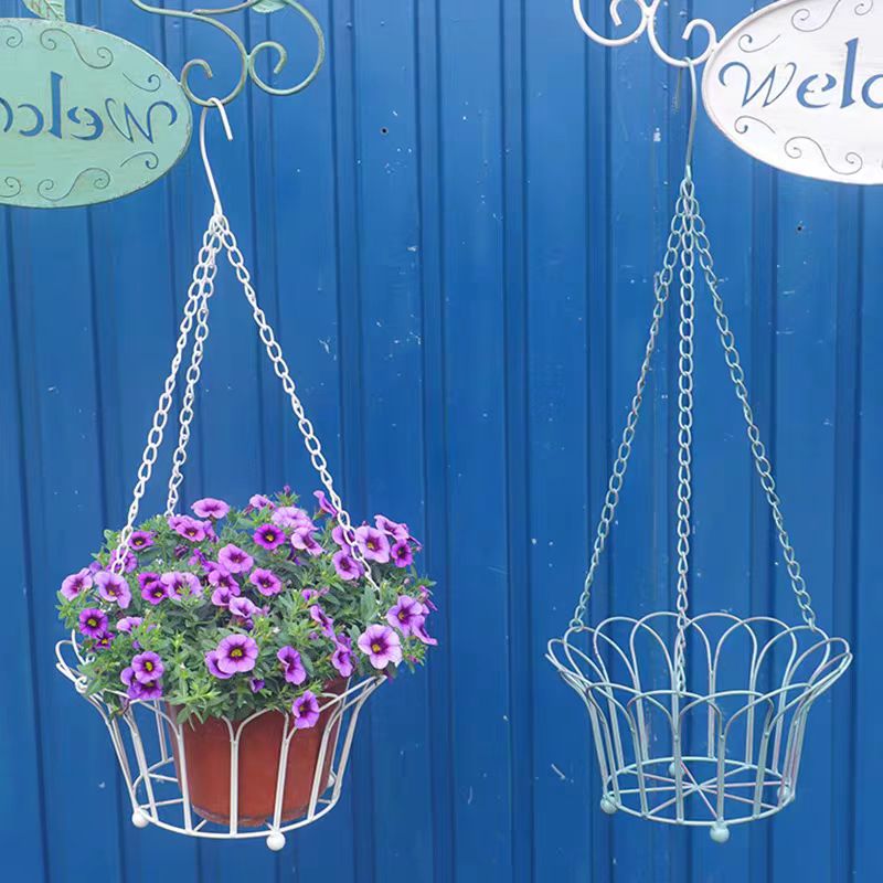 Hanging Plant Planter Baskets Liner Round Metal Wire Plant Holder with Chain Porch Decor Flower Pots