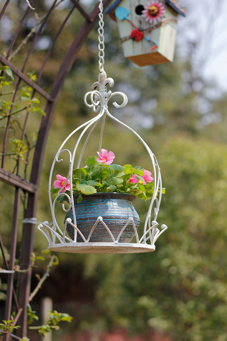 Iron Birdcage Hanging Planter, Metal Wire Flower Pot Basket Wrought Iron Plant Stands for Plants