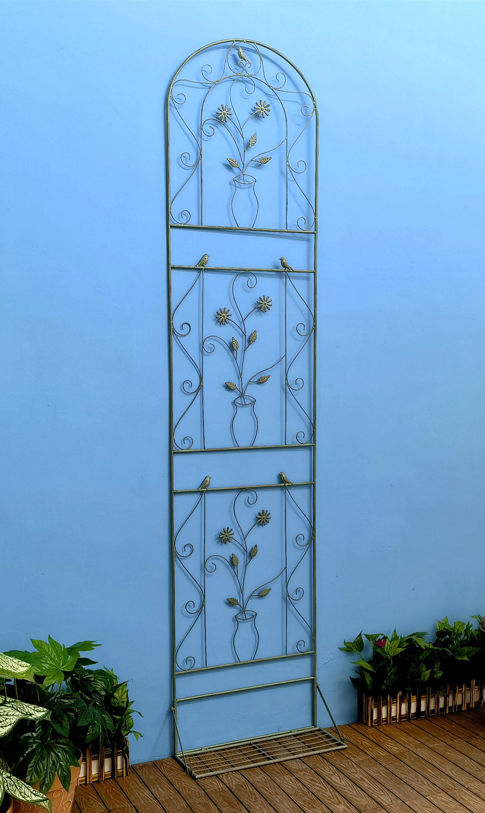 Retro iron flower stand unlimited heightening iron clematis climbing rack balcony flower pot with base rose climbing rack