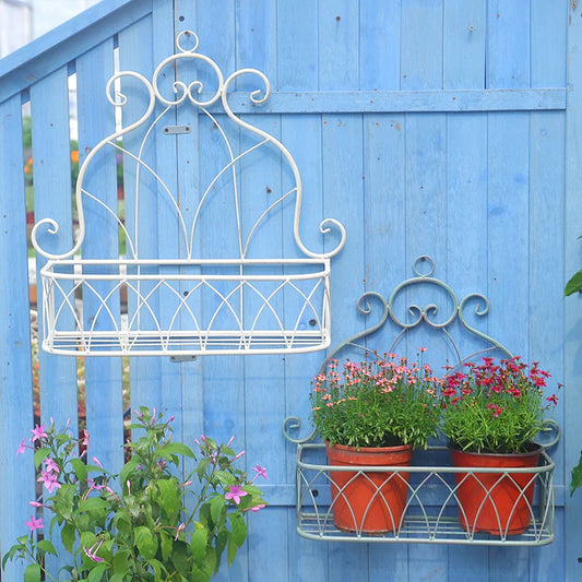 Retro Wall-Mounted Flower Basket Metal Iron Shelf Outdoor Garden Balcony Ornaments Flower Pots & Planters Flower Stand