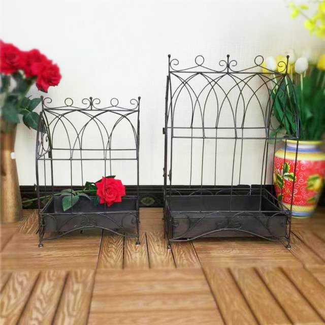 Wholesale 2 Sets Wire Cage Plant Stand metal decorative bird cages for flower shelf