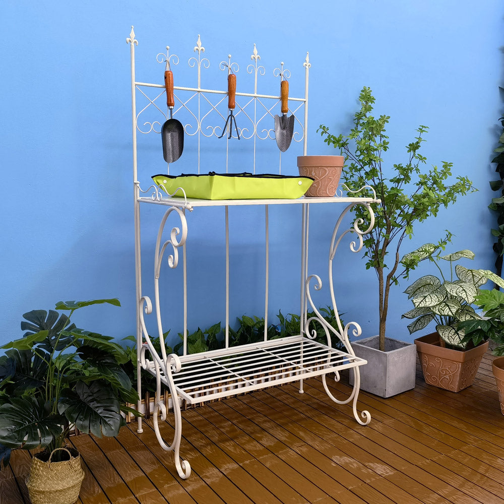 Antique Patio Garden Rustic Metal Plant Stand Flower Shelf Garden Plant Shelves Rack for Indoor Outdoor