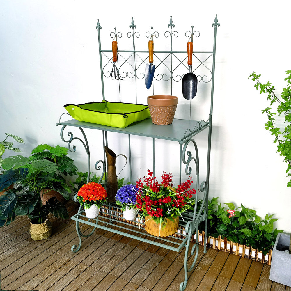 Antique Patio Garden Rustic Metal Plant Stand Flower Shelf Garden Plant Shelves Rack for Indoor Outdoor