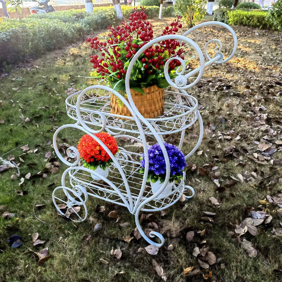 Outdoor Metal Bicycle Plant Stand Flower Pot Cart Holder for Home Garden Patio Garden Supplies