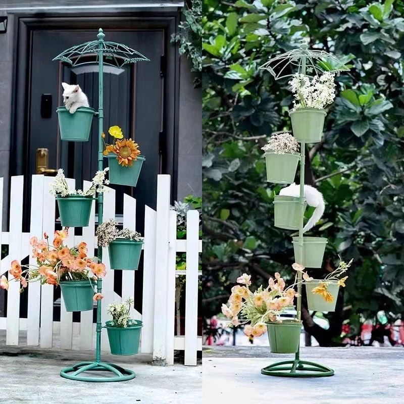 iron art new umbrella flower stand multi-layer stepped flower pot stand balcony courtyard outdoor decoration display shelf