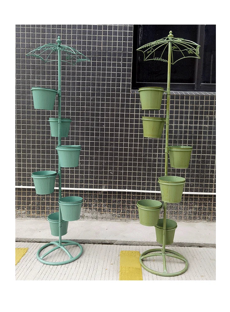 iron art new umbrella flower stand multi-layer stepped flower pot stand balcony courtyard outdoor decoration display shelf