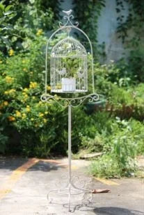 Iron bird cage flower stand outdoor display garden storage pot stand to make old white bird cage flower table crafts