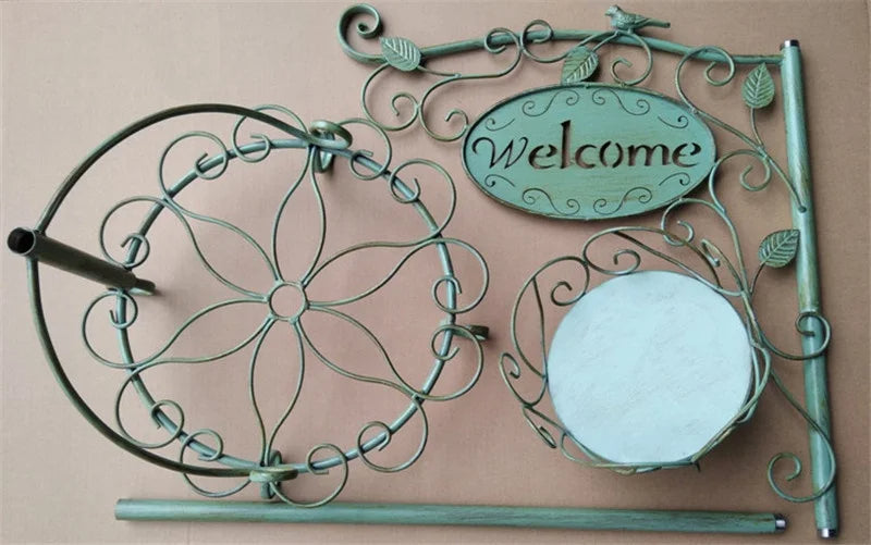 Wrought iron welcome to double basket three-dimensional flower stand floor garden decoration climbing vine shelf