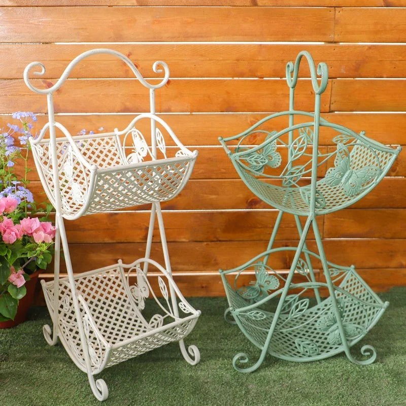 butterfly iron multi-layer flower rack storage rack Creative half-round hand basket fruit snacks storage basket