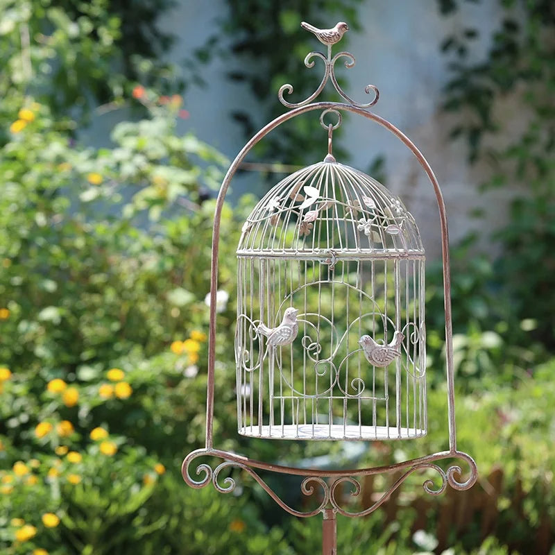 Iron bird cage flower stand outdoor display garden storage pot stand to make old white bird cage flower table crafts