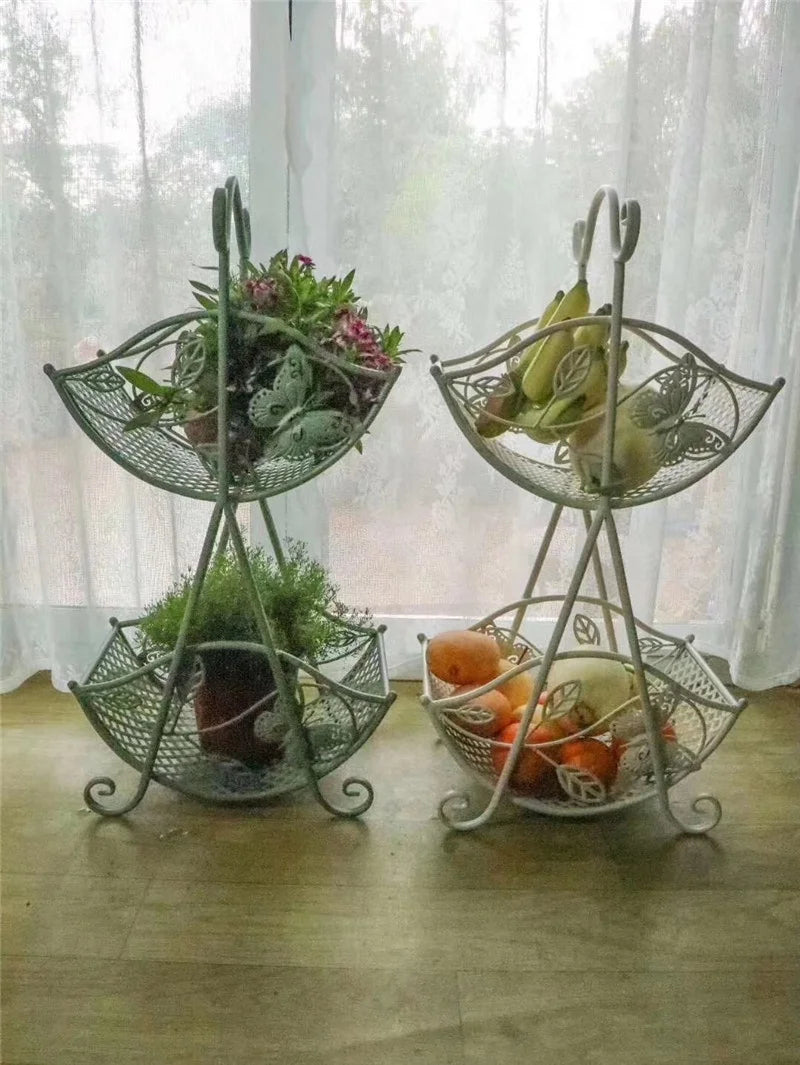 butterfly iron multi-layer flower rack storage rack Creative half-round hand basket fruit snacks storage basket