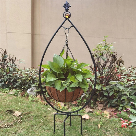 Garden Decorative Plant Pot Coco Coir Liner Hanging Planter Metal Basket Stand Set