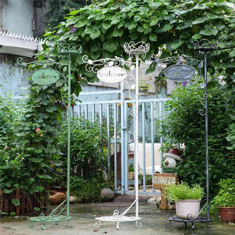 Wrought iron welcome to double basket three-dimensional flower stand floor garden decoration climbing vine shelf