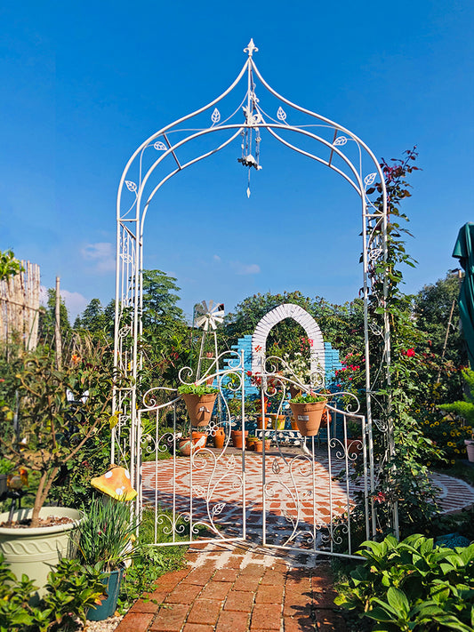 Garden Arches with Gate Garden Arbor Trellis Archway for Climbing Plants Roses Vines Support Rack For Outdoor Garden Lawn