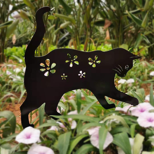 Garden Ornaments black Metal Cat Plug-in Iron Stakes Outdoor decorative stakes for garden Statues Decor for Lawn Patio