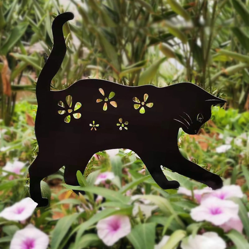 Garden Ornaments black Metal Cat Plug-in Iron Stakes Outdoor decorative stakes for garden Statues Decor for Lawn Patio
