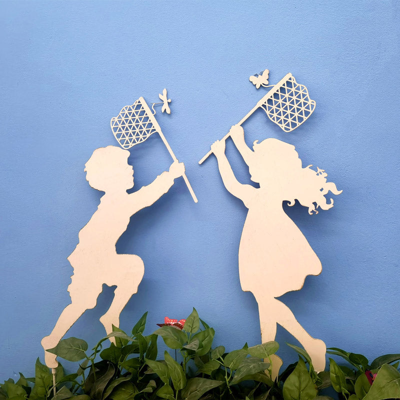 Floor-standing garden iron groceries European style ornaments balcony garden flower pot decoration ground insert butterfly catching little girl