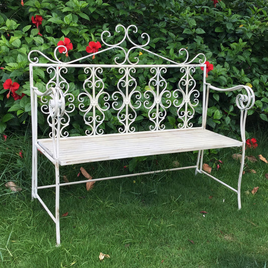 Wholesale Best Choice Antique White Scrolled Metal Wrought Iron Garden Outdoor Patio Folding Benches