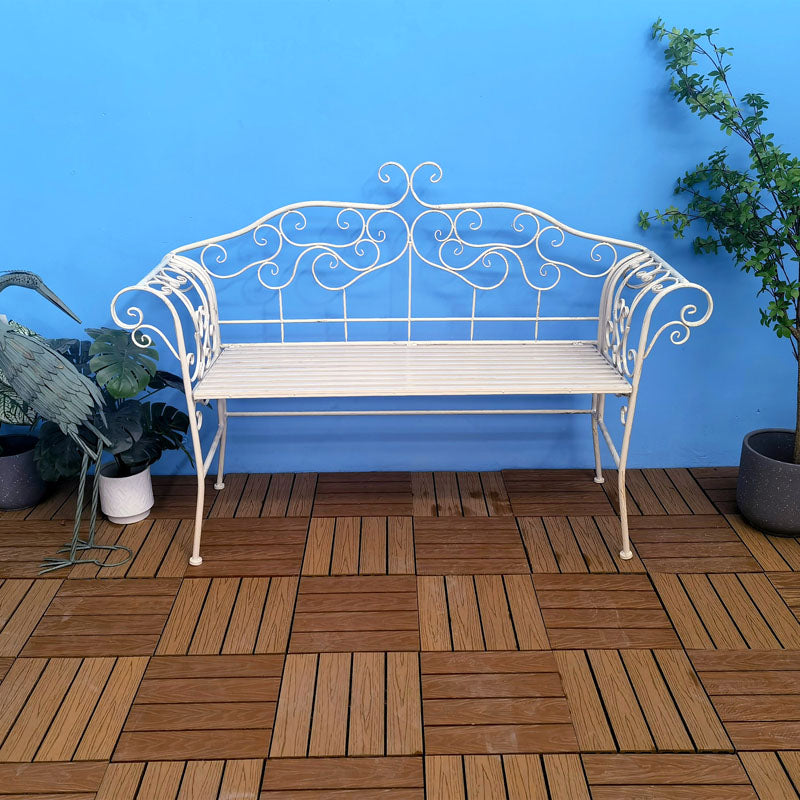 Vintage Metal Wrought Iron Foldable Slatted Design Patio Bench Outdoor Garden Bench